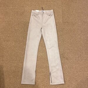 Zara Slim Flare Suede Light Grey Pants Women’s Size 4 Slit Bottoms NWT